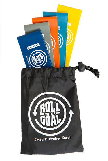 Resistance Bands with Motivational Mantras in a Roll With A Goal Bag